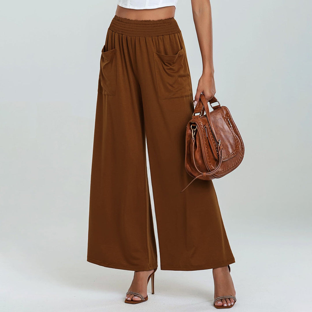Women's Wide-Cut Palazzo Pants with Elastic Waistband and Practical Pockets Lune London