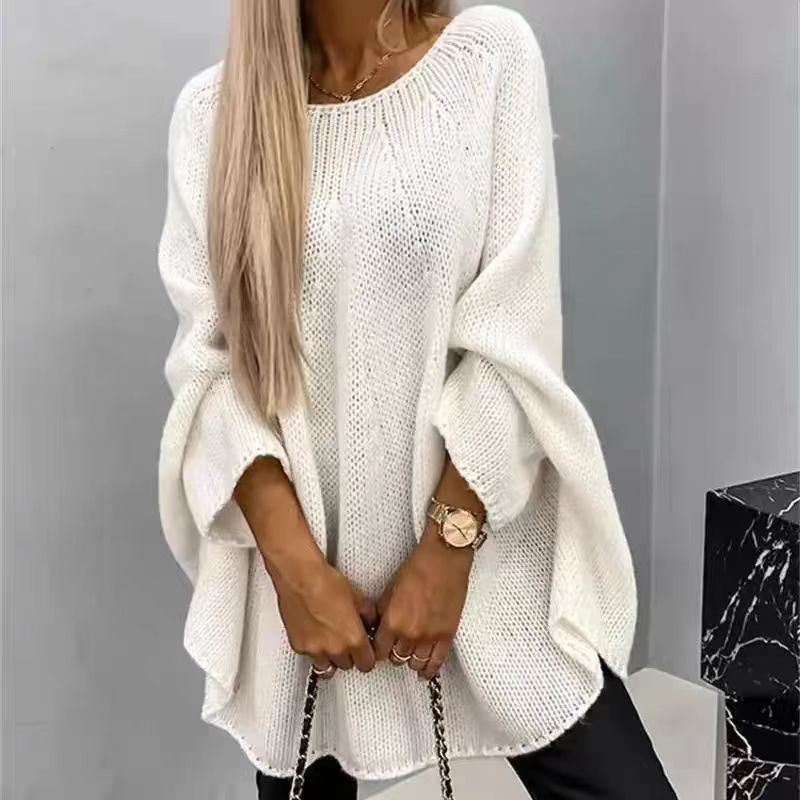 Ladies Loose Knit Poncho with Wide Sleeves Lune London