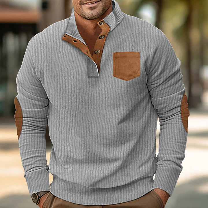 Men's long sleeve sweater with contrast sleeves and button placket Lune London