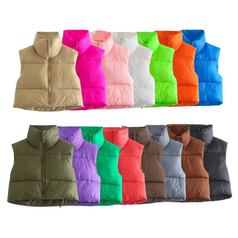 Quilted vest for women with high collar and practical pockets Lune London