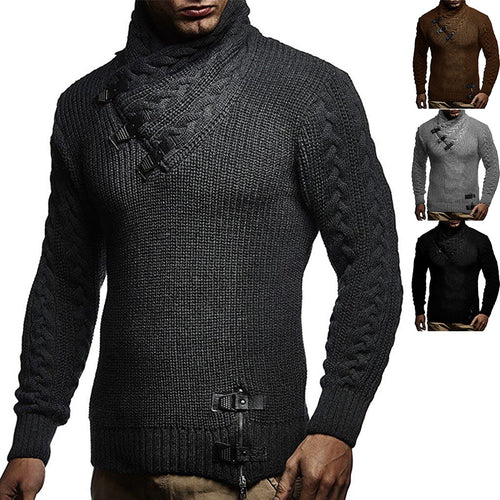 Men's jumper in chunky knit with modern high collar and innovative button details Lune London