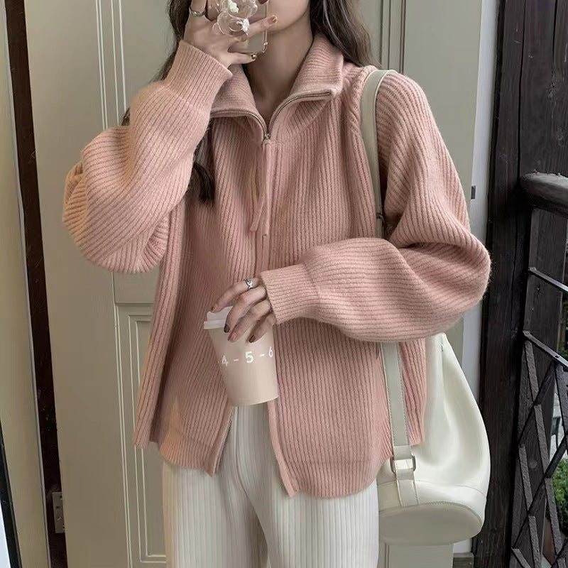 Pull-over tricot décontracté pour femmes avec un col haut et fermeture éclair Chic & Stil
