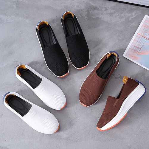 Breathable slip-on sneakers for women with non-slip sole and flexible knit upper Lune London