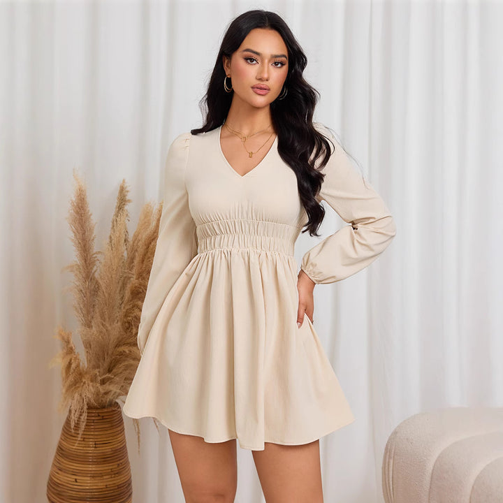 Robe midi décontractée pour femme avec taille lisse et élégantes manches bouffantes Chic & Stil