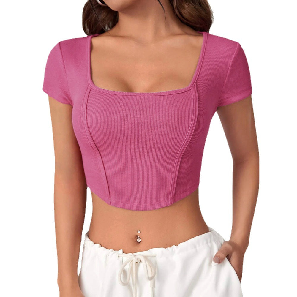 Short top for women with square neckline and elegant ribbed texture Chic & Stil