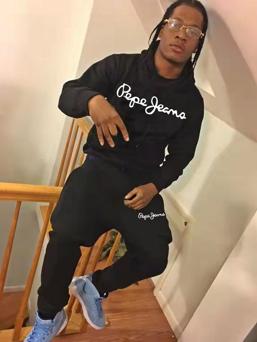 Hoodie and jogger pants for men with contemporary inscription Lune London