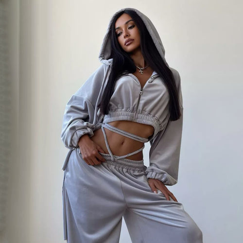 Casual tracksuit for women with hooded top and wide-leg pants Lune London