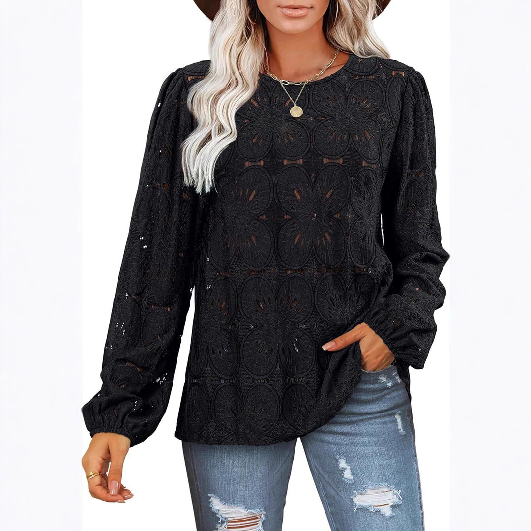 Lace blouse for women with floral details and elegant puff sleeves Lune London