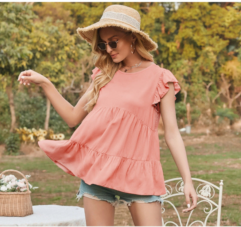 Fluid t-shirt for women with ruffle details and flared hem Lune London