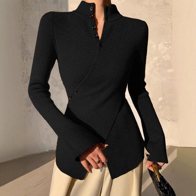 Femme Chic Tricot Haut avec Détails de Bouton Polyvalents Chic & Stil
