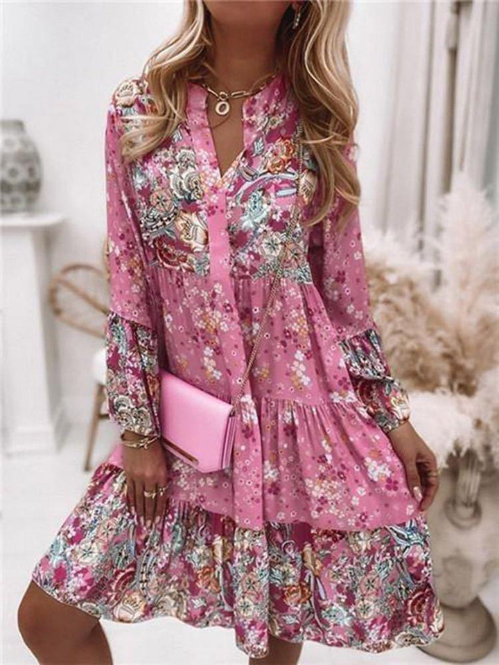 Elegant blouson dress for ladies with floral design and ruffles Lune London