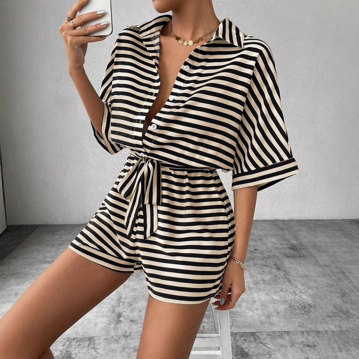 Ladies Elegant Chic Striped Short Overalls