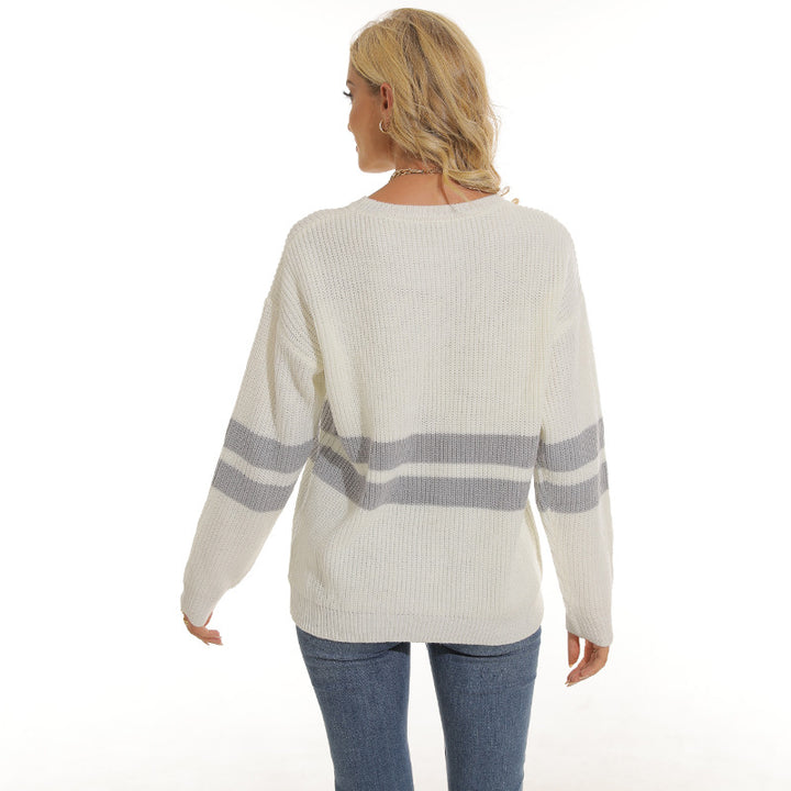Chunky knit pullover for women with sporty striped pattern and relaxed fit Lune London
