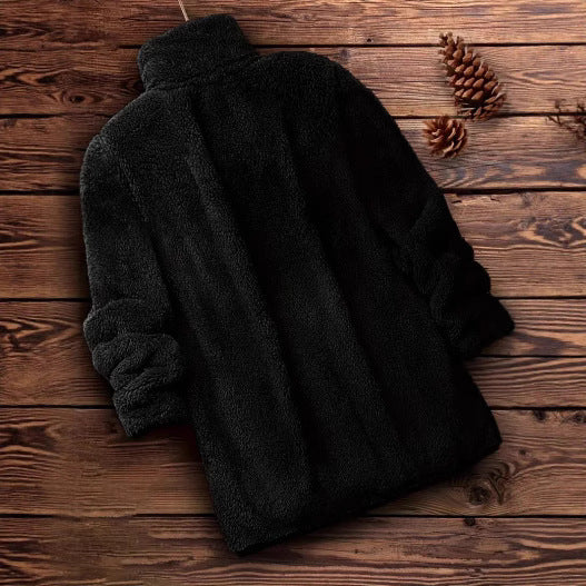 Ladies Soft Teddy Jacket with High Collar and Side Pockets Lune London