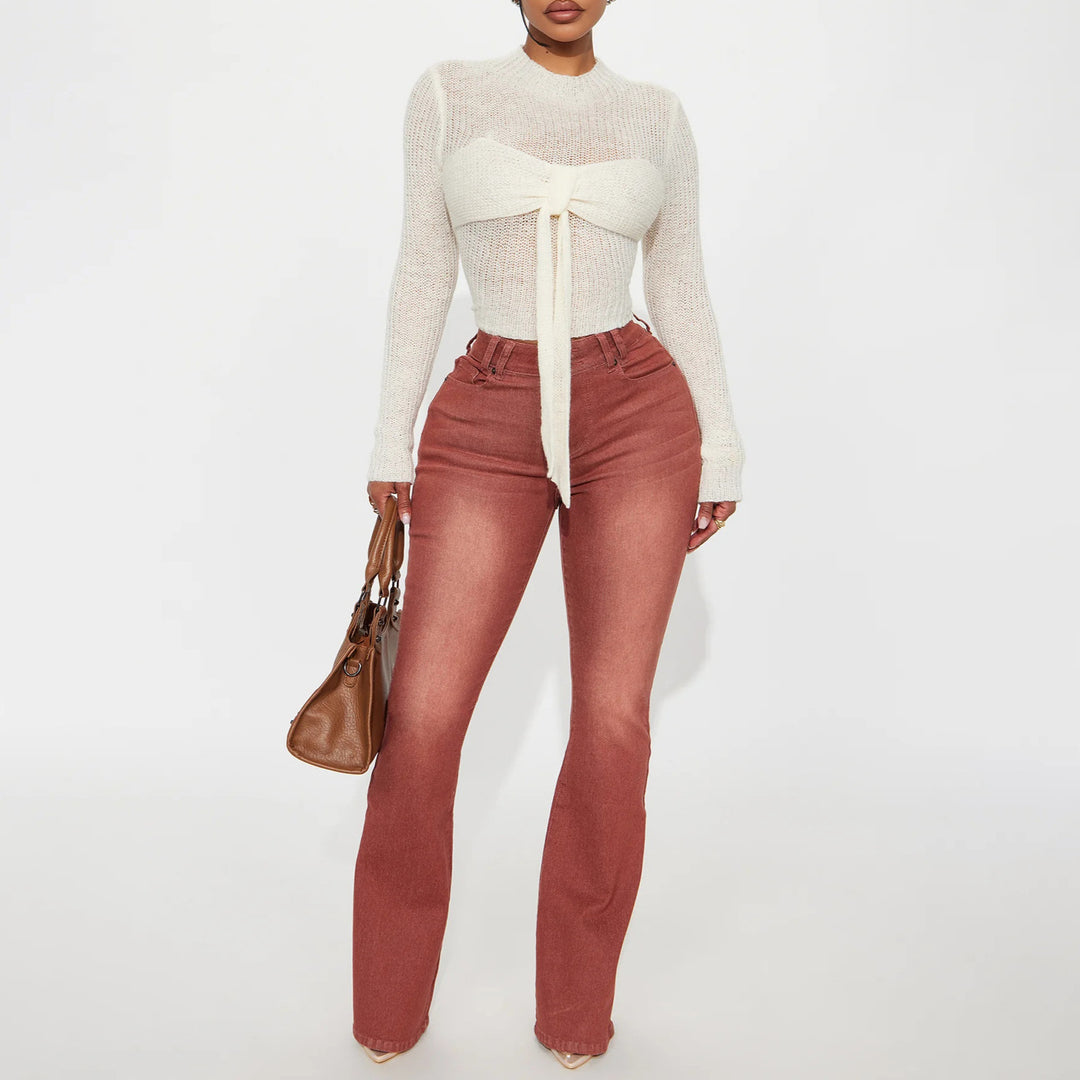 Women Elegant knit top with a fine mesh structure and transparent inserts Lune London