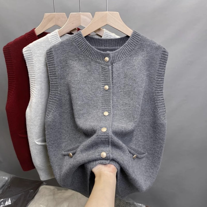 Knitted vest for women with button details and side pockets Lune London