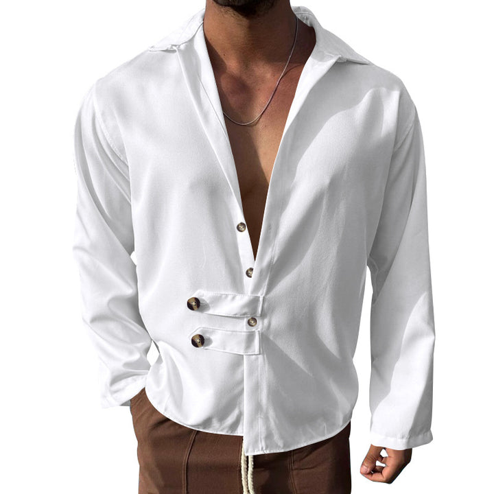 Men's elegant shirt with an innovative button design and a deep V-neck Lune London