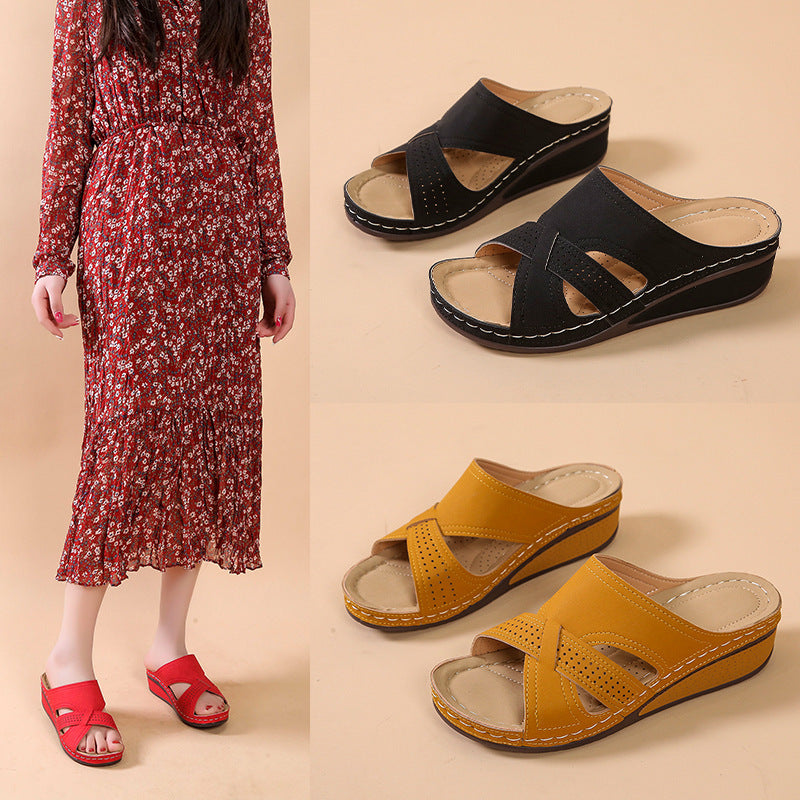 Comfortable wedge heel sandals for women with perforated details and non-slip sole Lune London