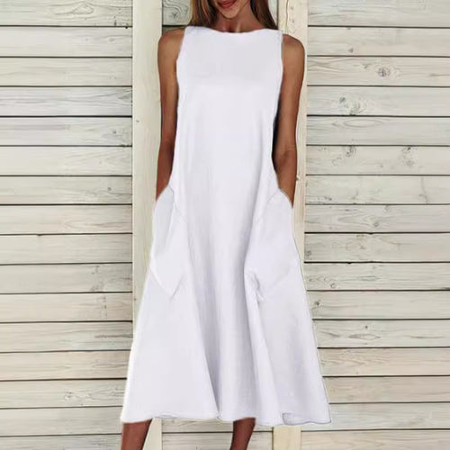 Lightweight maxi dress for ladies with practical side pockets Lune London