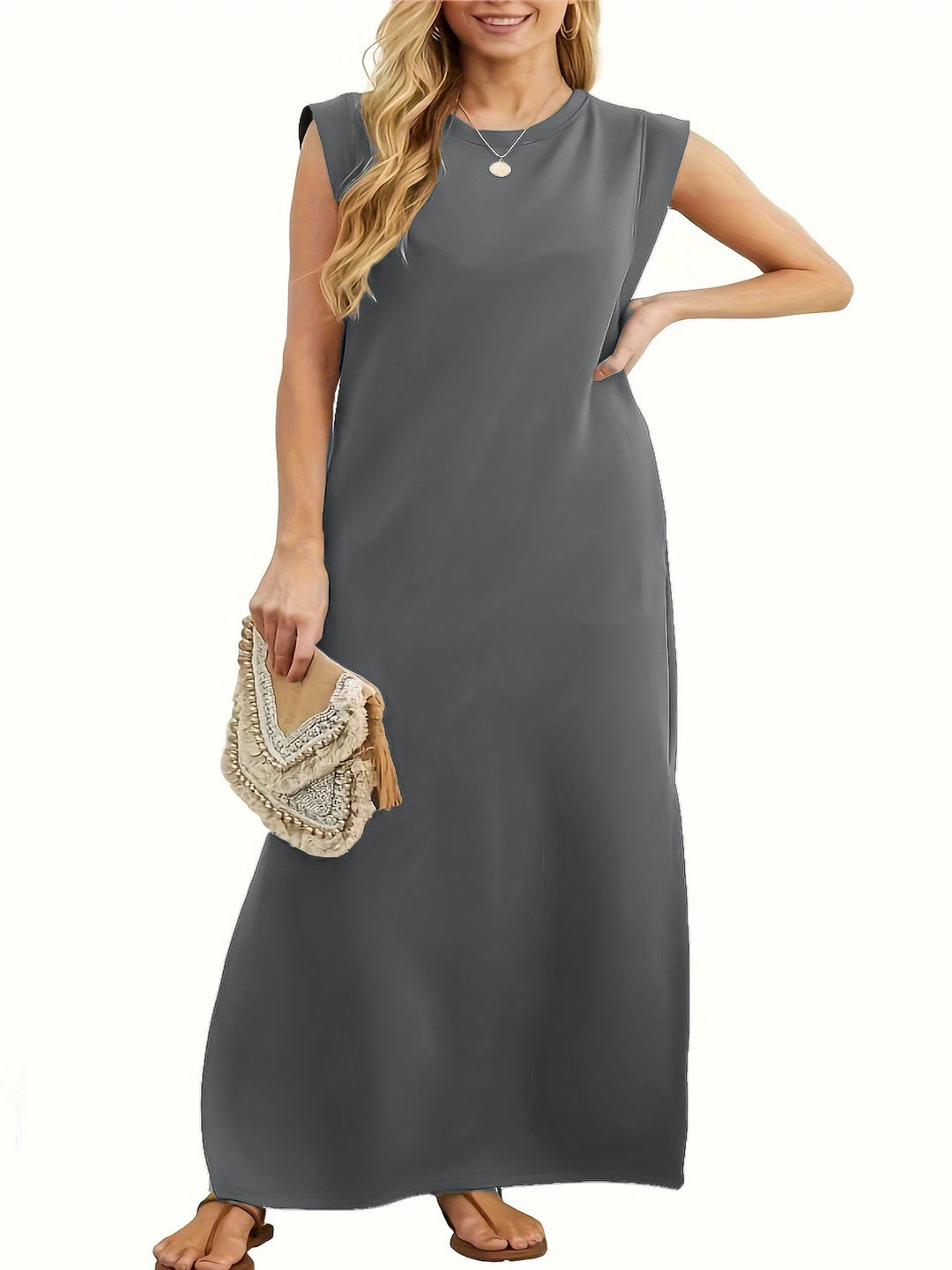 Maxi dress for women with clean lines and modern details on the shoulders Lune London