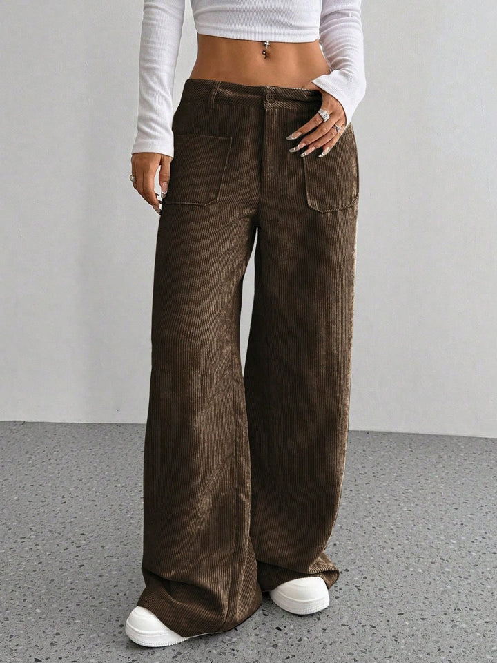 Women Wide-Cut Corduroy Pants with Practical Pockets Lune London