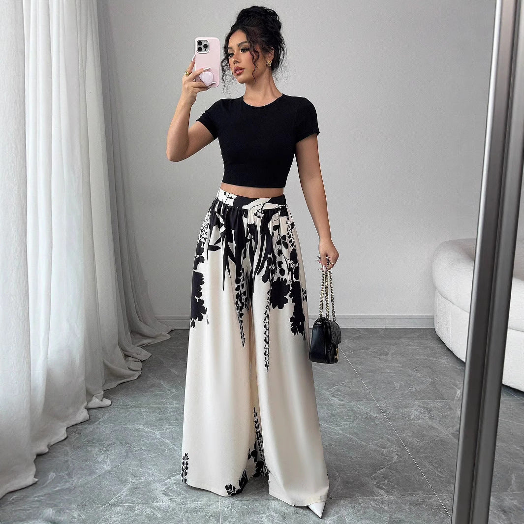 Lune London Floral Print Wide Palazzo Pants Set for Women