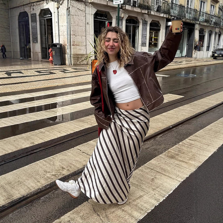 Cropped faux leather jacket for women with fine seams and a loose fit Lune London