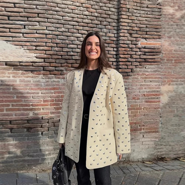 Elegant blazer jacket for women with glamorous stone appliqués Lune London