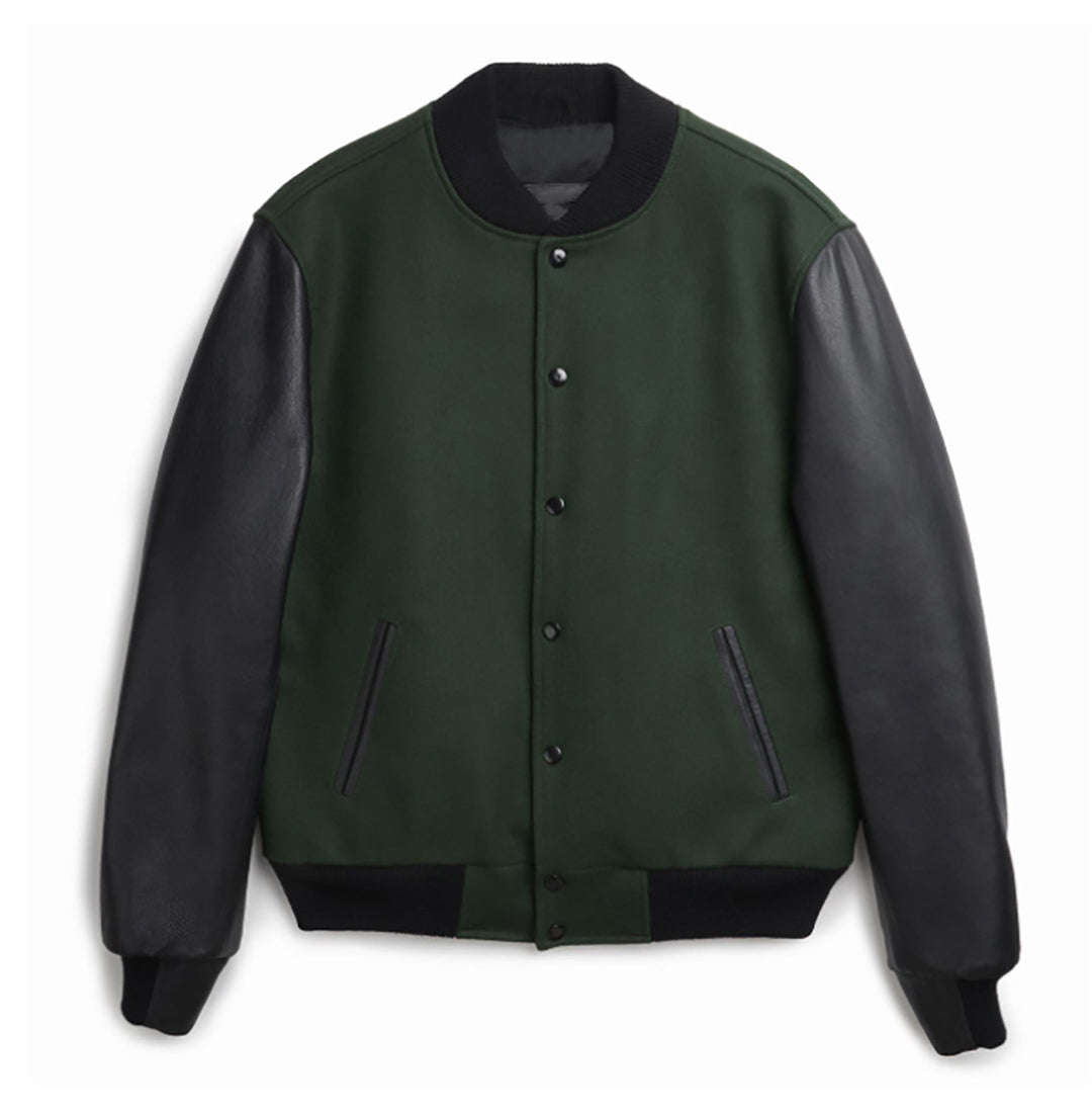 Stylish varsity jacket for men with leather sleeves Lune London