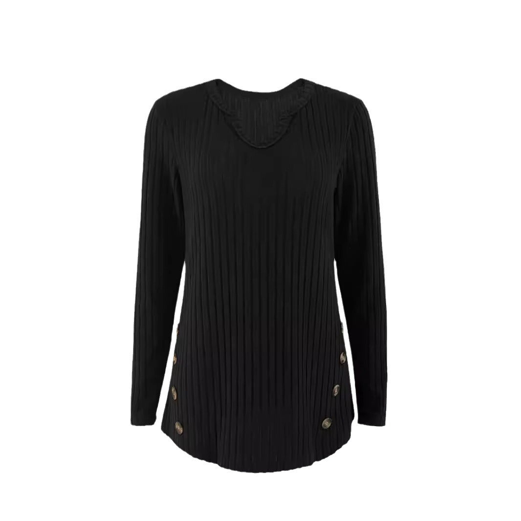 Knit sweater for women with button details on the sides and structured rib design Lune London