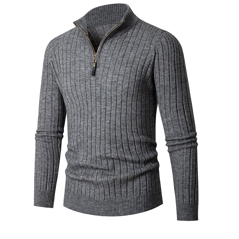 Men's knit sweater with half-zip and fine ribbed structure Lune London
