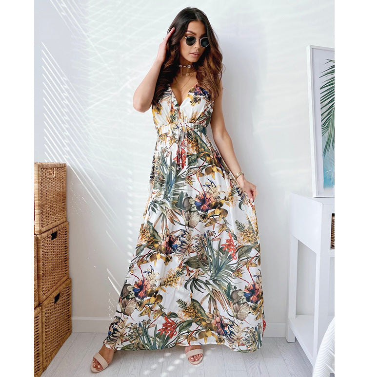 Robe maxi pour femme avec décolleté en V profond et ceinture élastique Chic & Stil