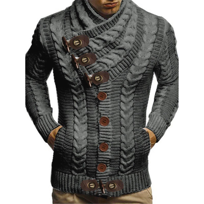Men's chunky knit jacket with creative shawl collar and button details Lune London