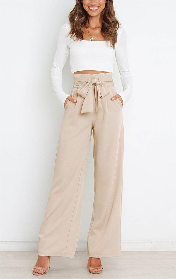 Wide fabric trousers for women with a tie belt and stylish pockets Lune London