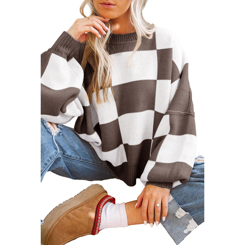 Oversized sweater for women with a tartan pattern and voluminous sleeves Lune London