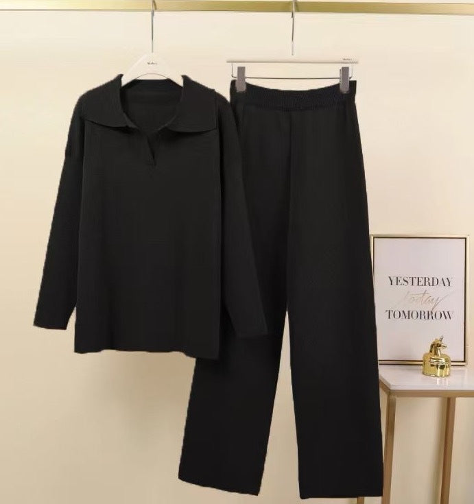 Women Elegant set of casual pants and blouses with collar Lune London