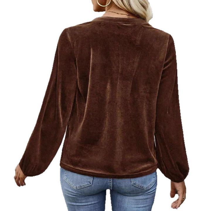 Velvet blouse for ladies with button placket and balloon sleeves Lune London
