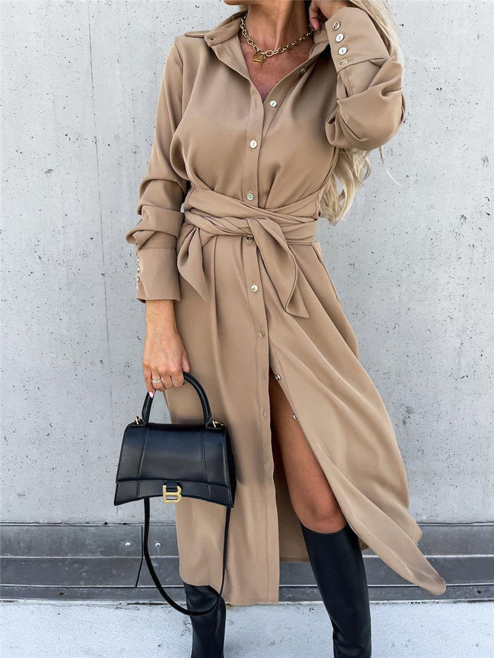 Women Long Blouse with Tie Belt and Elegant Material Lune London