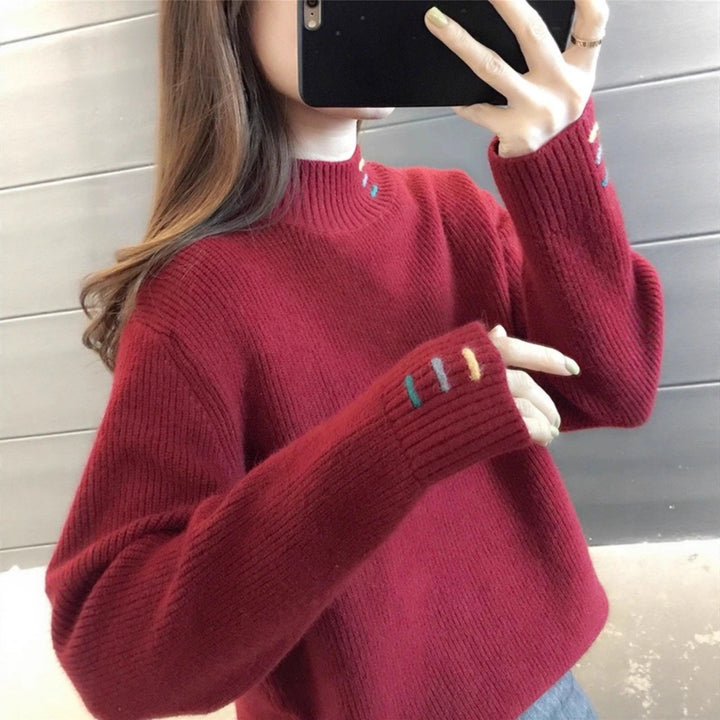 Casual pullover for ladies with ribbed structure and colorful accents Lune London