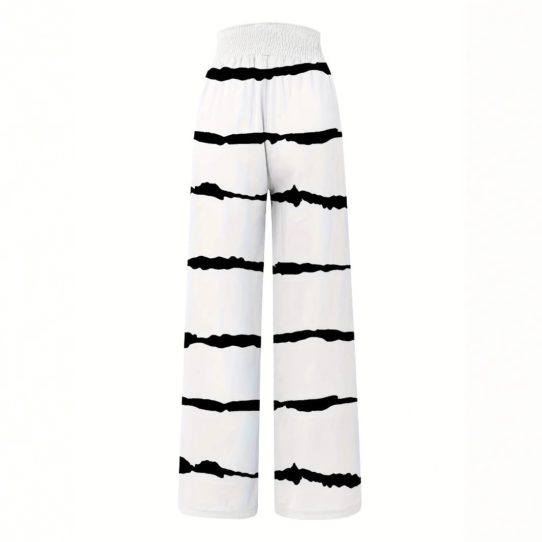 Summer wide-leg pants for women with elastic waist and trendy striped pattern Lune London