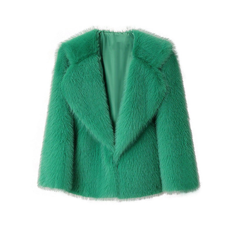 Ladies Elegant Synthetic Fur Jacket with Soft Collar and Trendy Chic Cut and Style