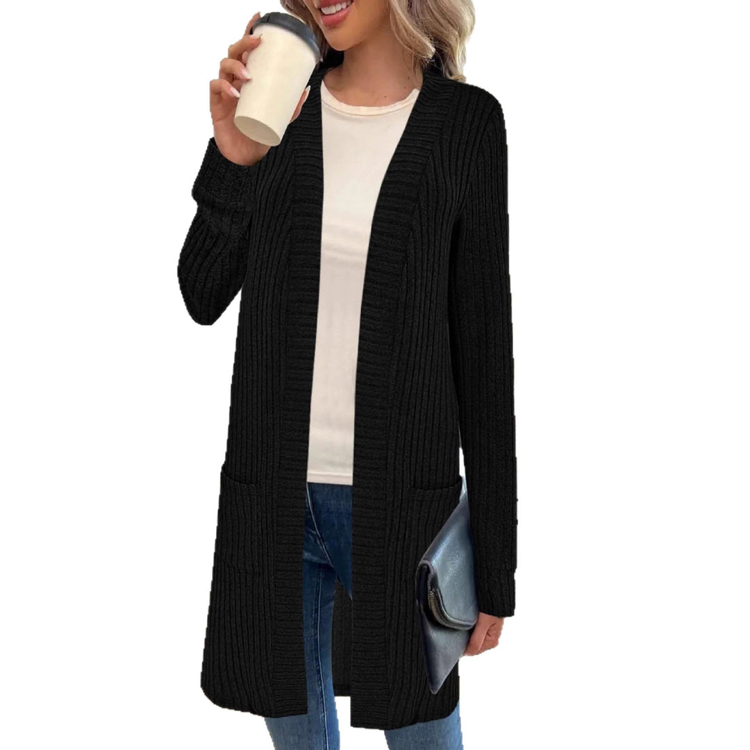 Long knitted jacket for women with side pockets and textured design Lune London