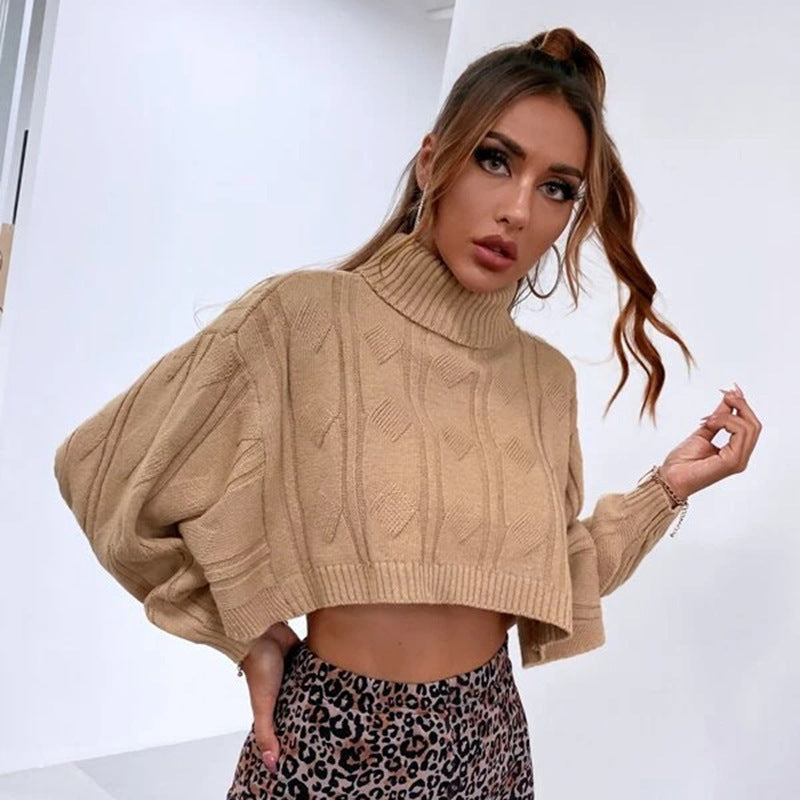 Ladies cropped turtleneck in chunky knit Lune London