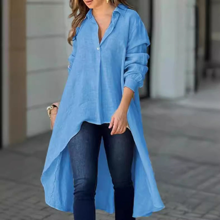 Casual blouses for women - Long T-shirt in high-quality linen blend Lune London