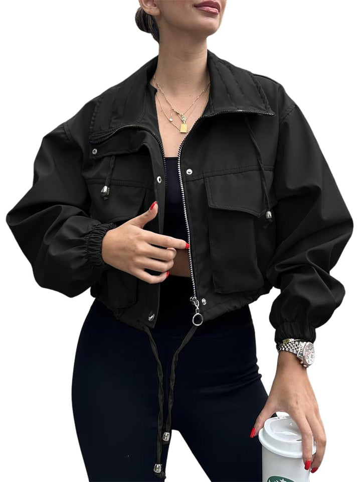 Lune London women's cropped leisure jacket with practical details and drawstring