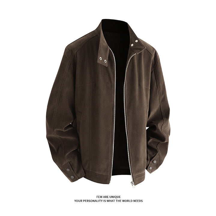 Men's soft synthetic leather leisure jacket with practical collar and zipper Lune London