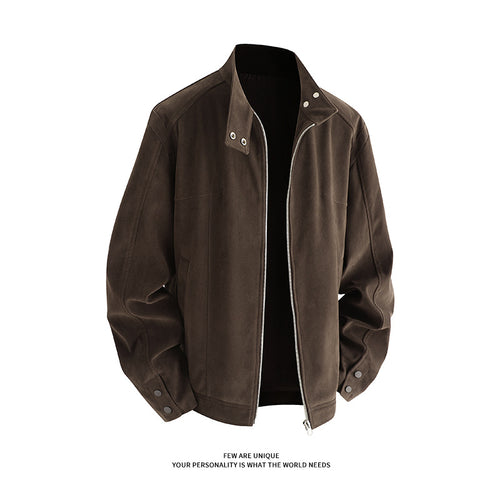 Men's soft synthetic leather leisure jacket with practical collar and zipper Lune London