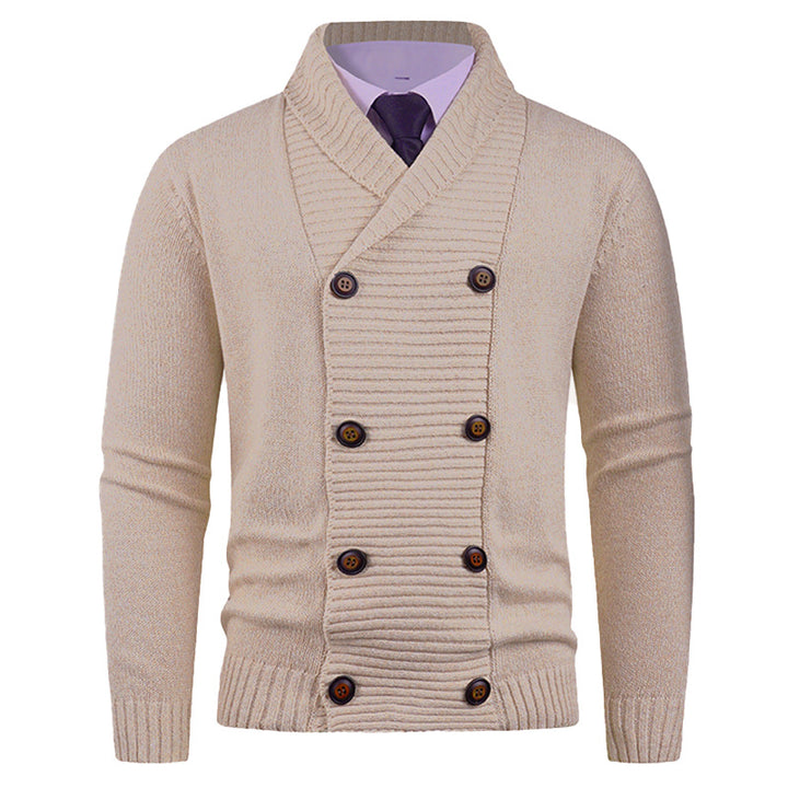 Men's knitted jacket with double row of buttons and fine texture Lune London