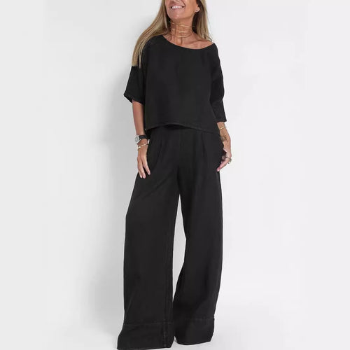 Lune London linen casual set for women with a loose top and palazzo pants