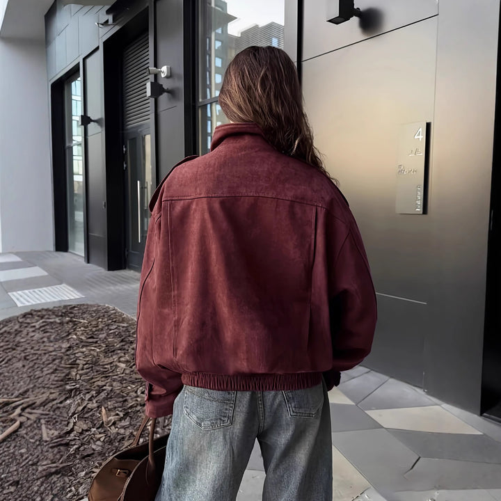 Ladies oversized jacket with high collar and asymmetrical cut Lune London